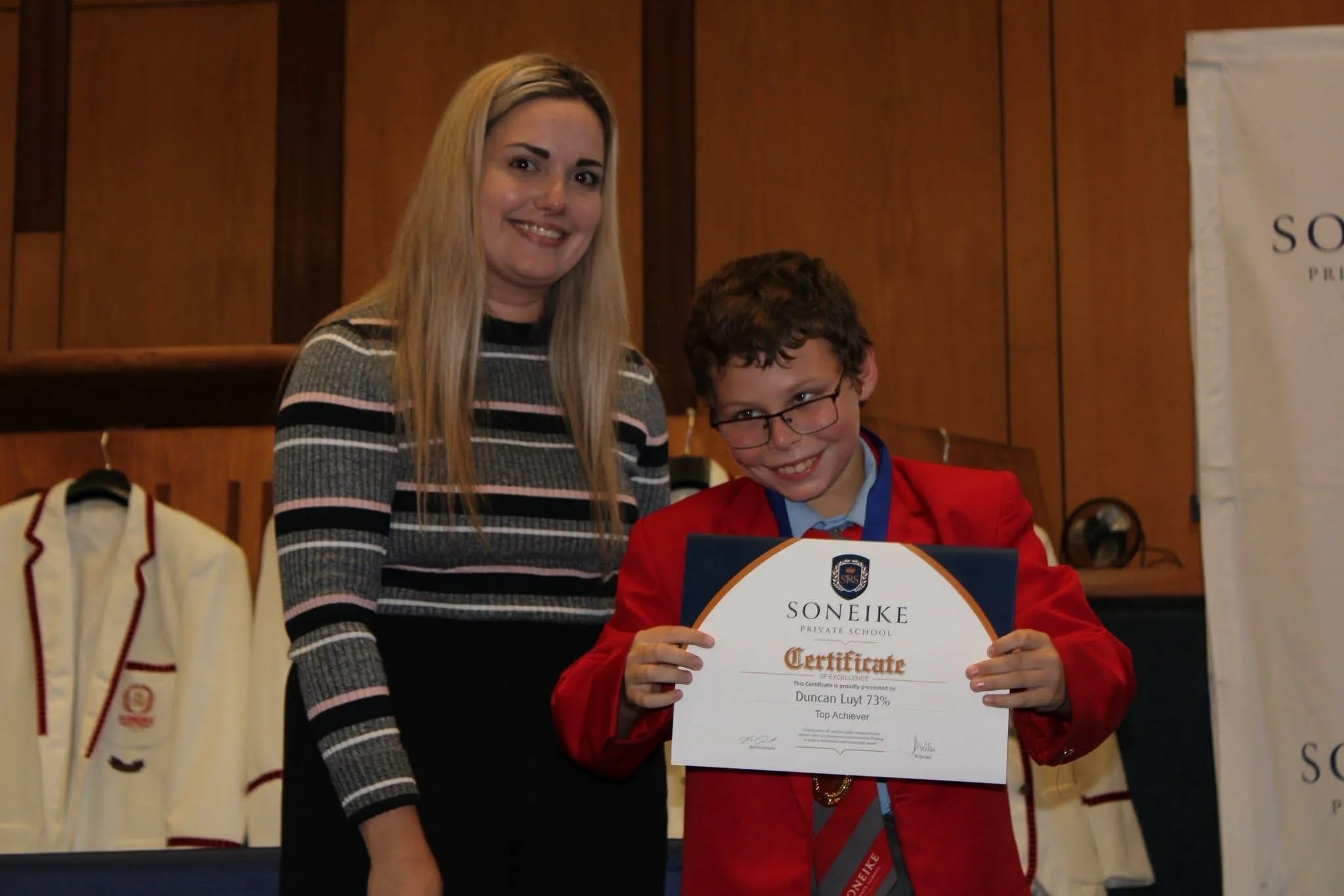 Soneike STEM School Term 1 awards — celebration moment on stage
